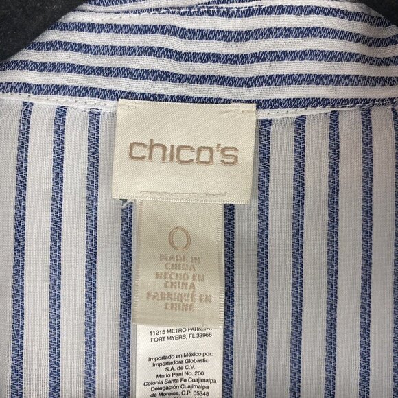 Chico's Women's Lightweight Striped Button Up Size 0/S Blue White Sheer Blouse - Picture 2 of 7